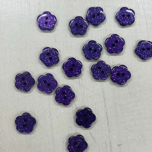 Flower Buttons - Purple Glitter(15mm)-Buttons & Snaps-Wild & Woolly Yarns-Wild & Woolly Yarns