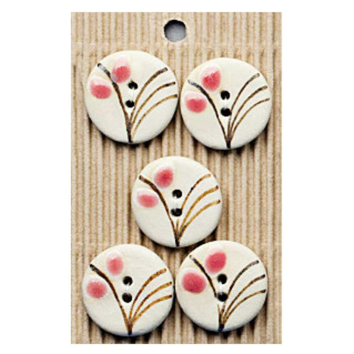 Handmade Buttons Pink Floral Grass - Set of 5 (L297)-Buttons & Snaps-Wentworth Distributors-Wild & Woolly Yarns
