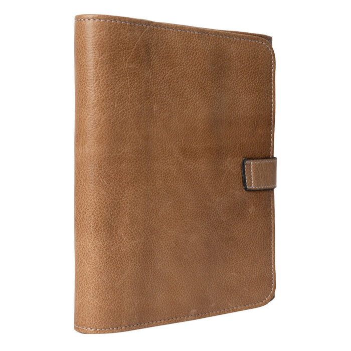 Project 14 interchangeable needle case in taupe leather with snap closure.