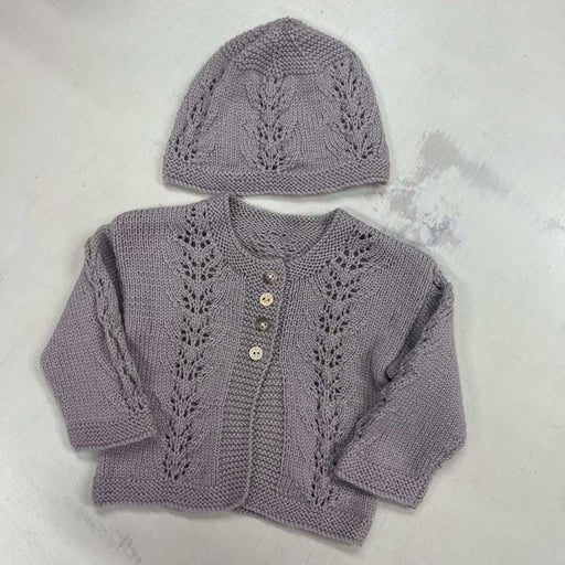 Abby Petite Cardigan & Hat Knit Kit-Knitting Kit-Wild & Woolly Yarns-Seashell Pink (390)-0-3 Months-Wild & Woolly Yarns