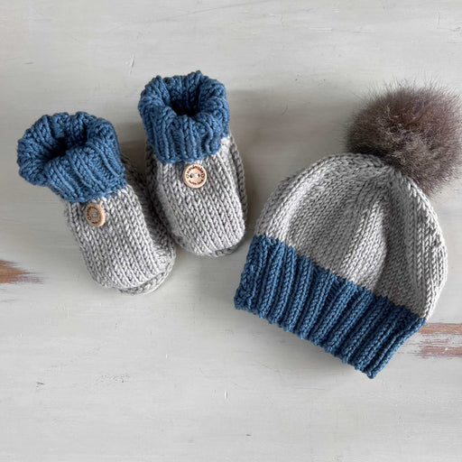 Bo Peep Bootie & Beanie Kit-Knitting Kit-Wild & Woolly Yarns-Option 1: Ocean & Cloud-0-6 Months-Wild & Woolly Yarns