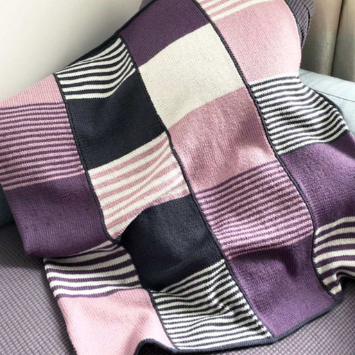 Blocks and Stripes Baby Blanket Knit Kit-Needlecraft Kits-Wild & Woolly Yarns-Pinks & Purples-With Needles-Wild & Woolly Yarns