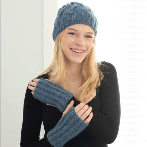 Cabled Beanie & Mittens Knit Kit-Needlecraft Kits-Wild & Woolly Yarns-Calm Sea (8052)-Without Needles-Wild & Woolly Yarns
