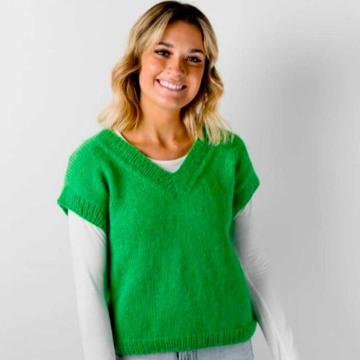 Modern Brushed Alpaca Vest Knit Kit-Needlecraft Kits-Wild & Woolly Yarns-Red Melange (M620)-XS/S-Wild & Woolly Yarns