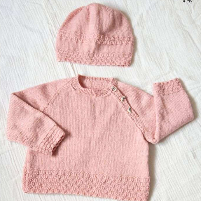 Raglan Sweater & Hat Knit Kit-Needlecraft Kits-Wild & Woolly Yarns-White (359)-Newborn-Wild & Woolly Yarns