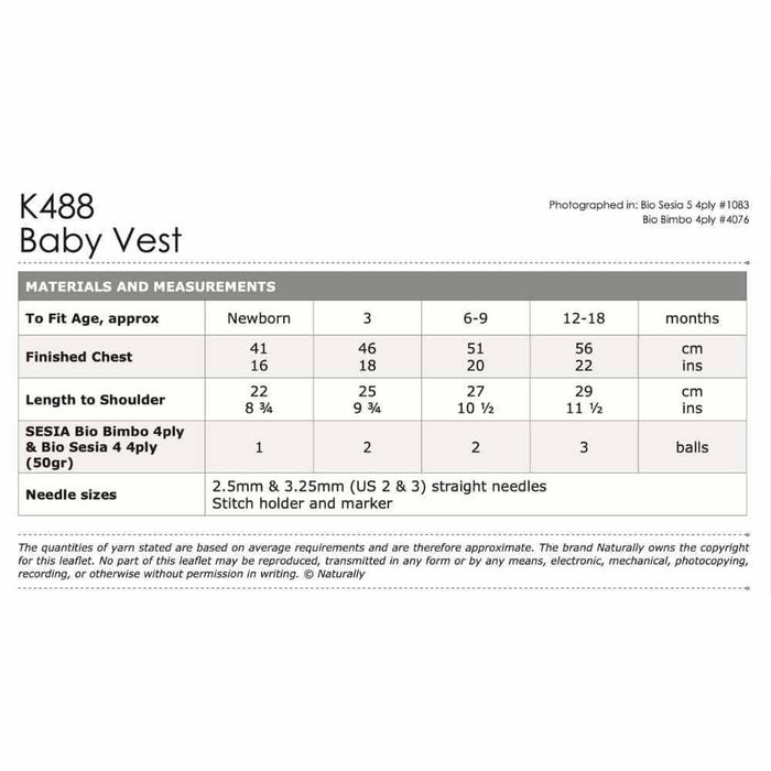 Baby Vest Knitting Pattern (K488)-Needlecraft Patterns-Wentworth Distributors-Printed-Wild & Woolly Yarns