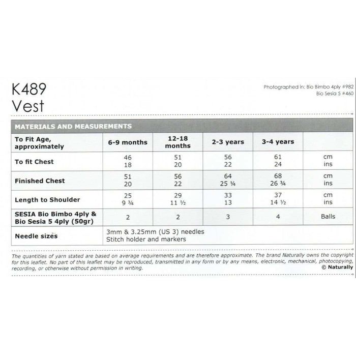 Baby Vest Knitting Pattern (K489)-Needlecraft Patterns-Wentworth Distributors-Printed-Wild & Woolly Yarns