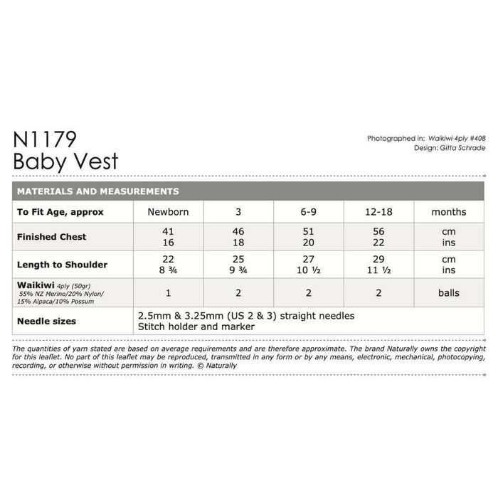 Baby Vest Knitting Pattern (N1179)**-Needlecraft Patterns-Wentworth Distributors-Printed-Wild & Woolly Yarns