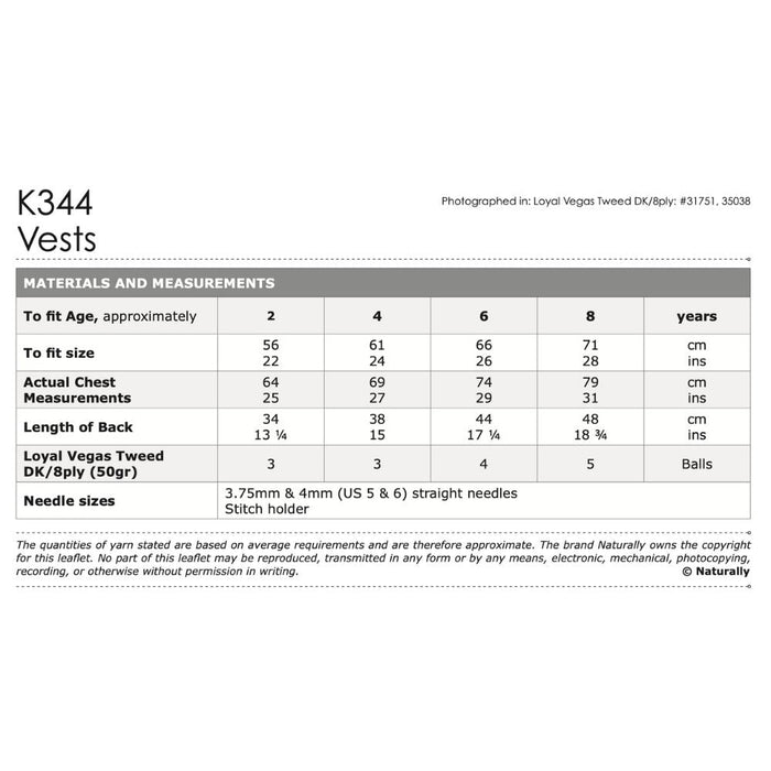 Cosy Vest in Two Styles Knitting Pattern (K344)-Needlecraft Patterns-Wentworth Distributors-Printed-Wild & Woolly Yarns