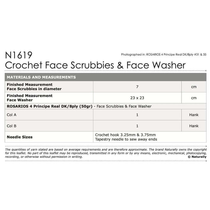 Crochet Face Scrubbies & Face Washer Crochet Pattern (N1619)-Needlecraft Patterns-Wentworth Distributors-Printed-Wild & Woolly Yarns