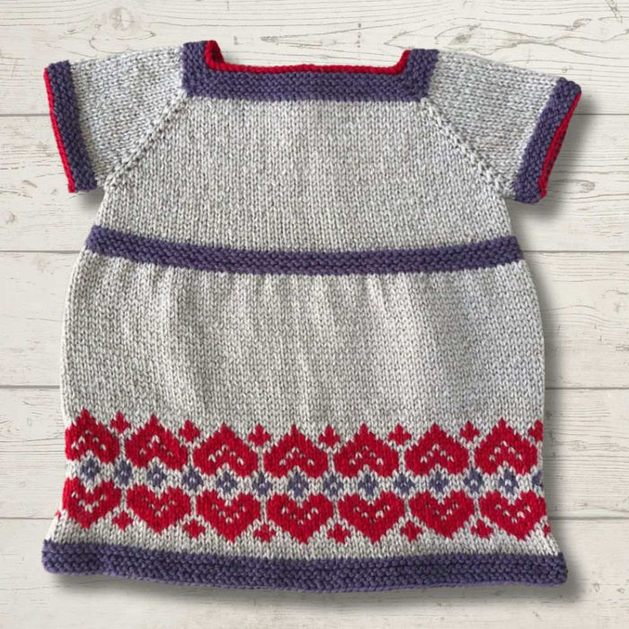 Dress with Heart Detail Hem Knitting Pattern (K3014)-Needlecraft Patterns-Wentworth Distributors-Printed-Wild & Woolly Yarns