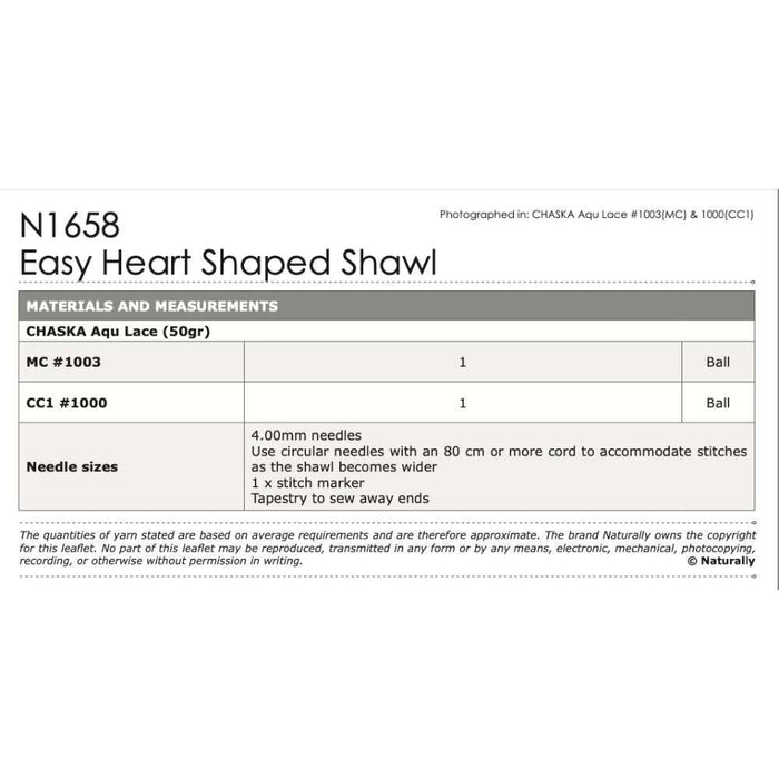 Easy Heart Shaped Shawl Knitting Pattern (N1658)-Needlecraft Patterns-Wentworth Distributors-Printed-Wild & Woolly Yarns