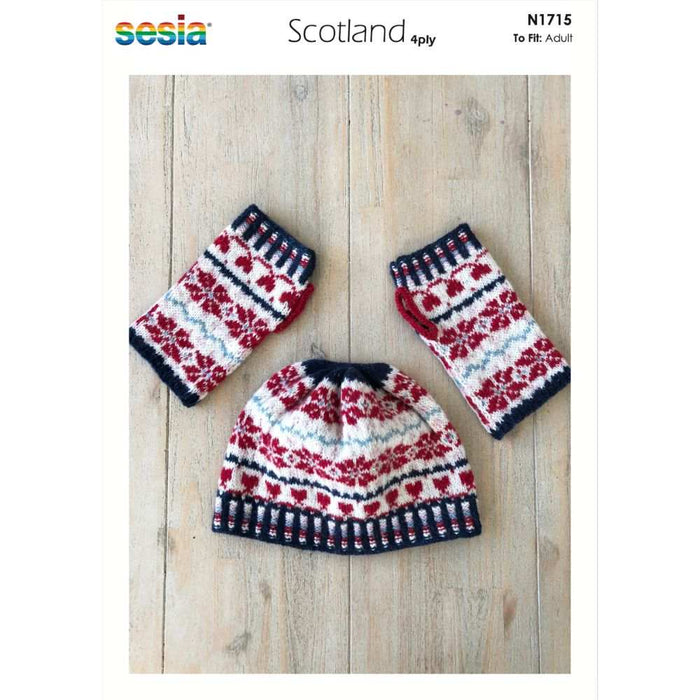 Fair Isle Fingerless Gloves & Beanie Knitting Pattern (N1715)-Pattern-Wild and Woolly Yarns