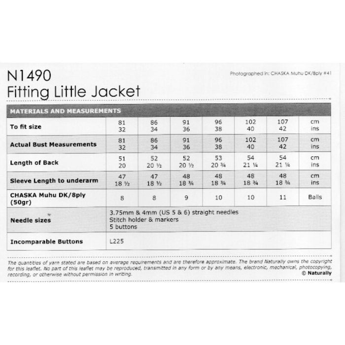 Fitting Little Jacket Knitting Pattern (N1490)-Needlecraft Patterns-Wentworth Distributors-Printed-Wild & Woolly Yarns