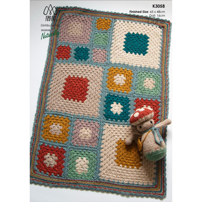 Granny Square Pram Blanket with Baby Mushroom Doll Crochet Pattern (K3058)-Needlecraft Patterns-Wentworth Distributors-Printed-Wild & Woolly Yarns