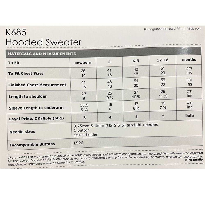 Hooded Sweater Knitting Pattern (K685)-Needlecraft Patterns-Wentworth Distributors-Wild & Woolly Yarns