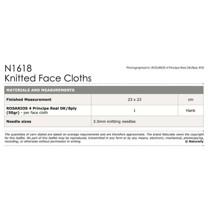 Knitted Face Cloths Knitting Pattern (N1618)-Needlecraft Patterns-Wentworth Distributors-Printed-Wild & Woolly Yarns