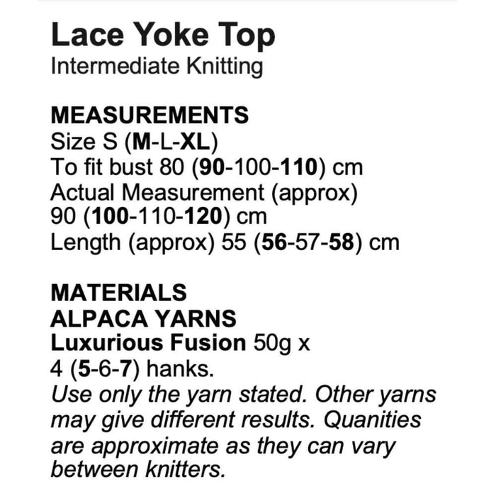Lace Yoke Top Knitting Pattern (AP2017)-Needlecraft Patterns-Alpaca Yarns-Printed-Wild & Woolly Yarns