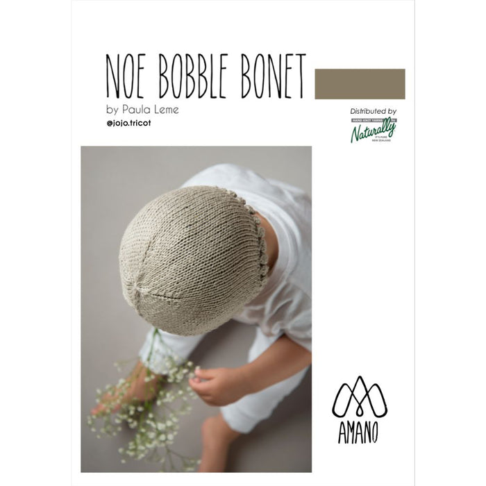 Noe Bobble Bonnet knitting pattern for babies, designed by Paula Leme.