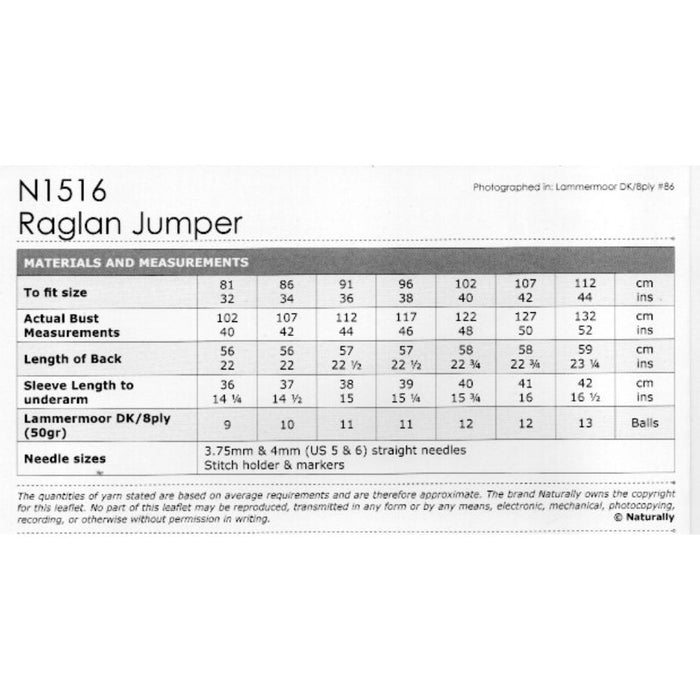 Raglan Jumper Knitting Pattern (N1516)-Pattern-Wild and Woolly Yarns