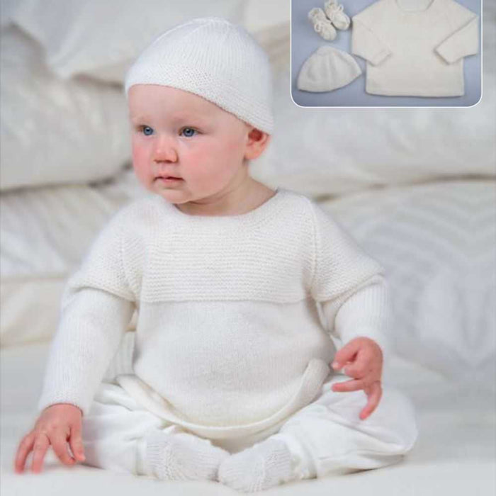 Raglan Sweater, Hat & Bootees Knitting Pattern (CRU106)-Needlecraft Patterns-Crucci-Printed-Wild & Woolly Yarns