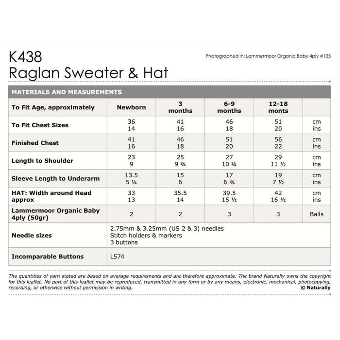Raglan Sweater & Hat Knitting Pattern (K438)-Needlecraft Patterns-Wentworth Distributors-Printed-Wild & Woolly Yarns