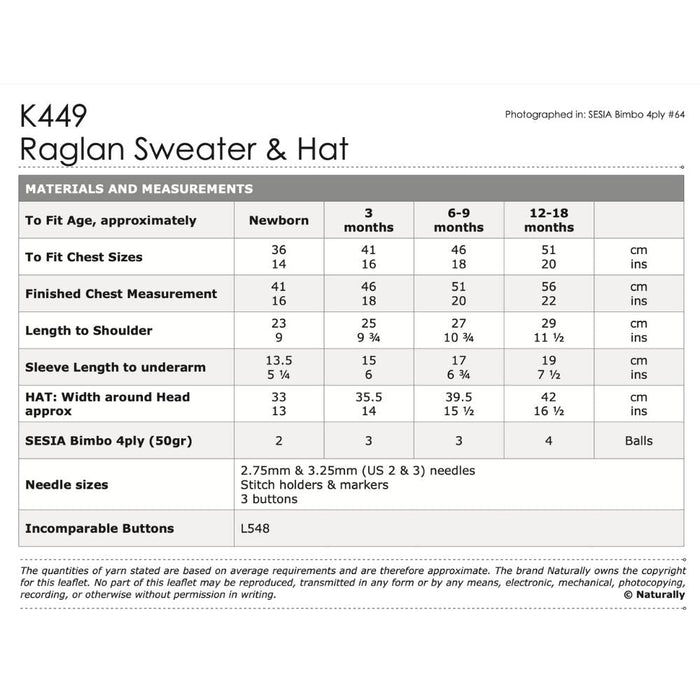 Raglan Sweater & Hat Knitting Pattern (K449)-Needlecraft Patterns-Wentworth Distributors-Printed-Wild & Woolly Yarns