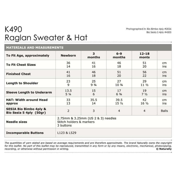 Raglan Sweater & Hat Knitting Pattern (K490)-Needlecraft Patterns-Wentworth Distributors-Printed-Wild & Woolly Yarns