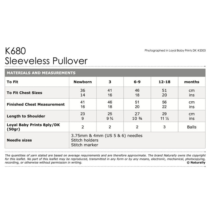 Sleeveless Pullover Knitting Pattern (K680)**-Pattern-Wild and Woolly Yarns