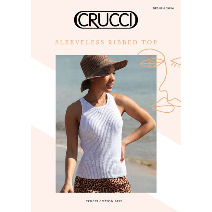 Sleeveless Ribbed Top Knitting Pattern (CRU2034)-Needlecraft Patterns-Crucci-Printed-Wild & Woolly Yarns