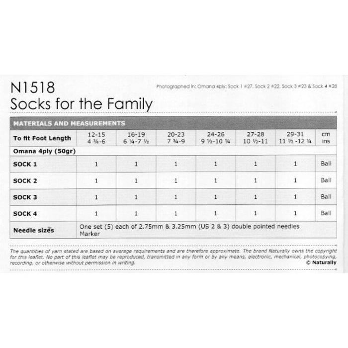 Socks for the Family Knitting Pattern (N1518)-Needlecraft Patterns-Wentworth Distributors-Printed-Wild & Woolly Yarns