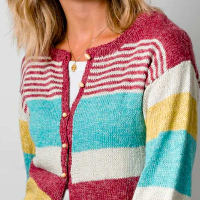 Stripe Cardigan Knitting Pattern (AP2014)-Needlecraft Patterns-Alpaca Yarns-Printed-Wild & Woolly Yarns