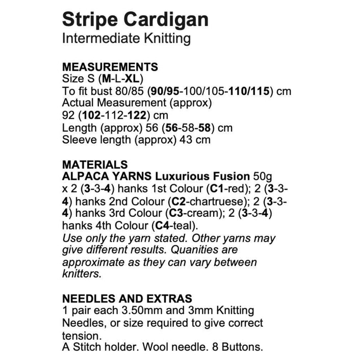 Stripe Cardigan Knitting Pattern (AP2014)-Needlecraft Patterns-Alpaca Yarns-Printed-Wild & Woolly Yarns
