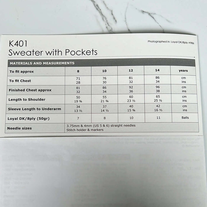 Sweater with Pockets Knitting Pattern (K401)-Pattern-Wild and Woolly Yarns