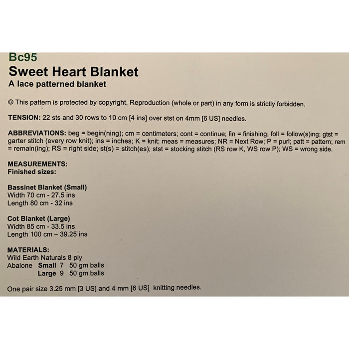 Sweet Heart Blanket Knitting Pattern- 8Ply (BC95)-Needlecraft Patterns-Lisa F Design-Wild & Woolly Yarns
