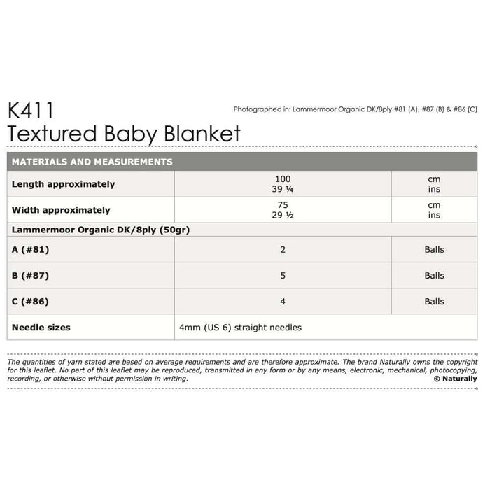 Textured Baby Blanket Knitting Pattern (K411)**-Needlecraft Patterns-Wentworth Distributors-Printed-Wild & Woolly Yarns