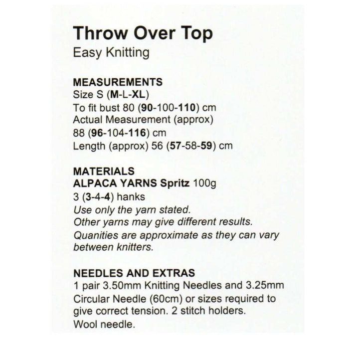 Throw Over Top Knitting Pattern (AP2305)-Pattern-Wild and Woolly Yarns