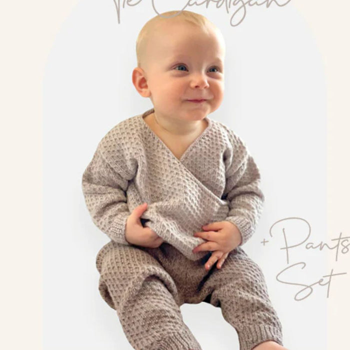 Tie Cardigan & Pants Set Knitting Pattern (CRU2318)-Needlecraft Patterns-Crucci-Wild & Woolly Yarns