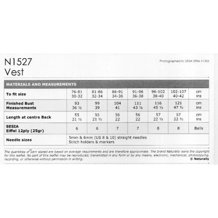 Vest Knitting Pattern (N1527)-Needlecraft Patterns-Wentworth Distributors-Printed-Wild & Woolly Yarns