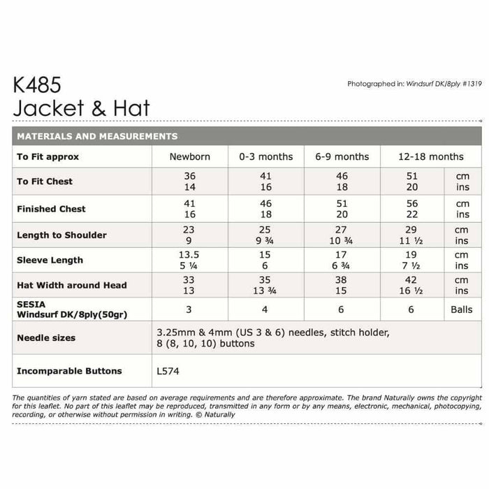 Windsurf Jacket & Hat Knitting Pattern (K485)-Needlecraft Patterns-Wentworth Distributors-Printed-Wild & Woolly Yarns