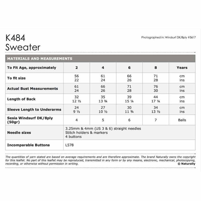 Windsurf Sweater Knitting Pattern (K484)-Needlecraft Patterns-Wentworth Distributors-Printed-Wild & Woolly Yarns