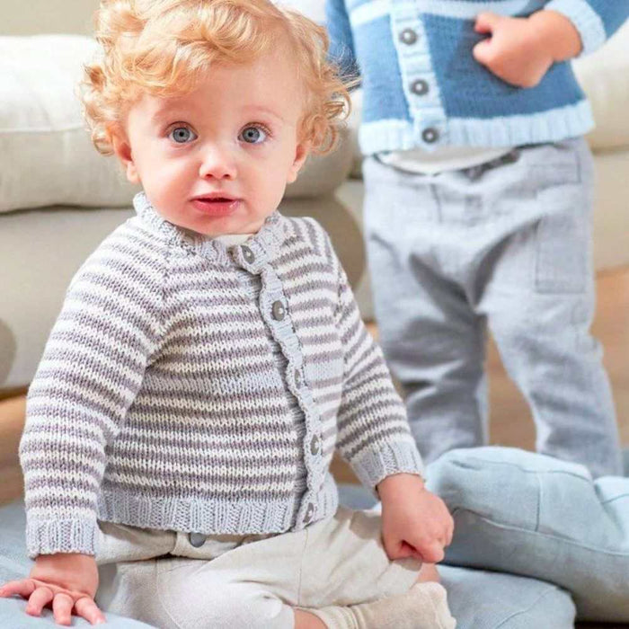 Baby's Striped Cardigan Knitting Pattern (6762)-Pattern-Wild and Woolly Yarns