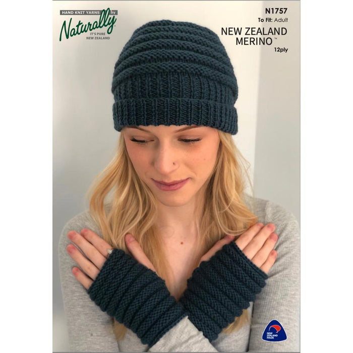 Beanie and fingerless mittens knitting pattern, beginner-friendly, New Zealand Merino 12ply yarn.