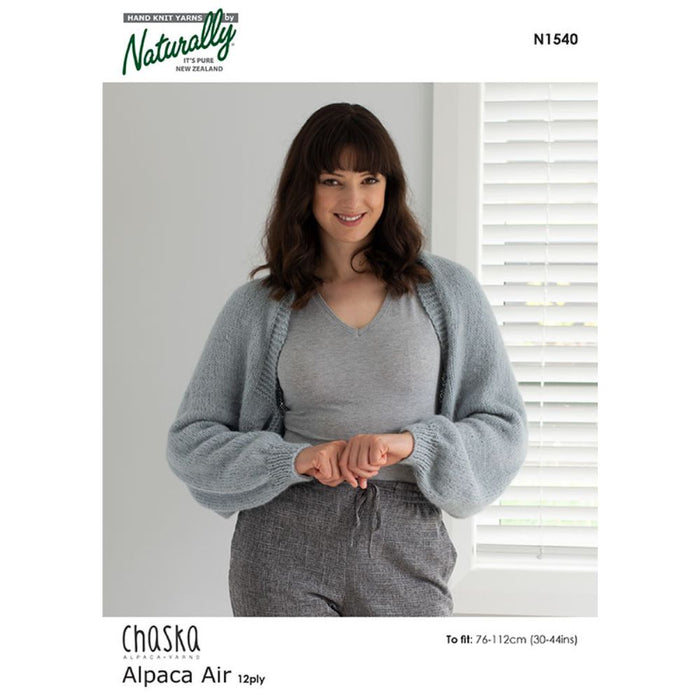 Chaska Alpaca Air Shrug Knitting Pattern (N1540)-Pattern-Wild and Woolly Yarns