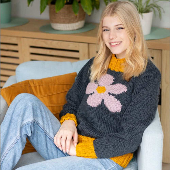 Chunky Daisy Jumper Knitting Pattern (N1632)-Pattern-Wild and Woolly Yarns