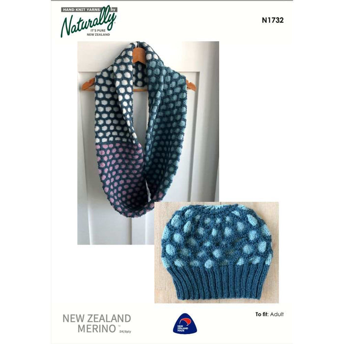 Long Honeycomb Cowl & Beanie Knitting Pattern (N1732)-Pattern-Wild and Woolly Yarns