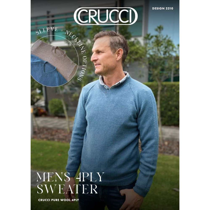 Men's 4-Ply Sweater with Sleeve and Neckline Options Knitting Pattern (CRU2210)-Pattern-Wild and Woolly Yarns