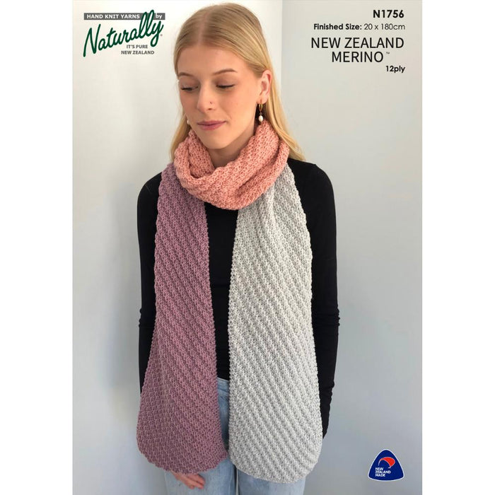 Multi-Coloured Diagonal Rib Scarf Knitting Pattern in 12ply New Zealand Merino.