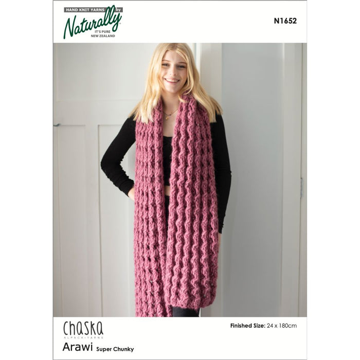 Puffed Rib Scarf Knitting Pattern N1652 using Chaska Arawi Super Chunky yarn.
