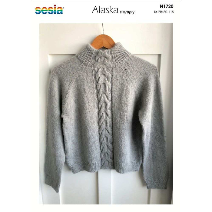 Top Down with Centre Panel Cabling Easy Fit Jumper Knitting Pattern (N1720)-Pattern-Wild and Woolly Yarns